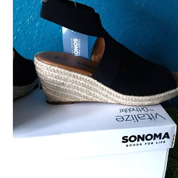 Sonoma Chorale Vitalize By Ortholite Black Espadrille Wedge Sandal 6.5 New/Box - Picture 5 of 6